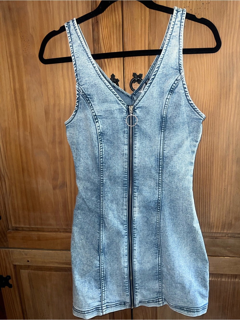 H&M 80’s 90’s Sleeveless Acid-Wash Denim Zip  Dress Blue Small Retro Western